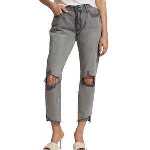 Frame Le Garçon Crop Monsoon Rips Gray Mid Rise Distressed Denim Jeans Size 30